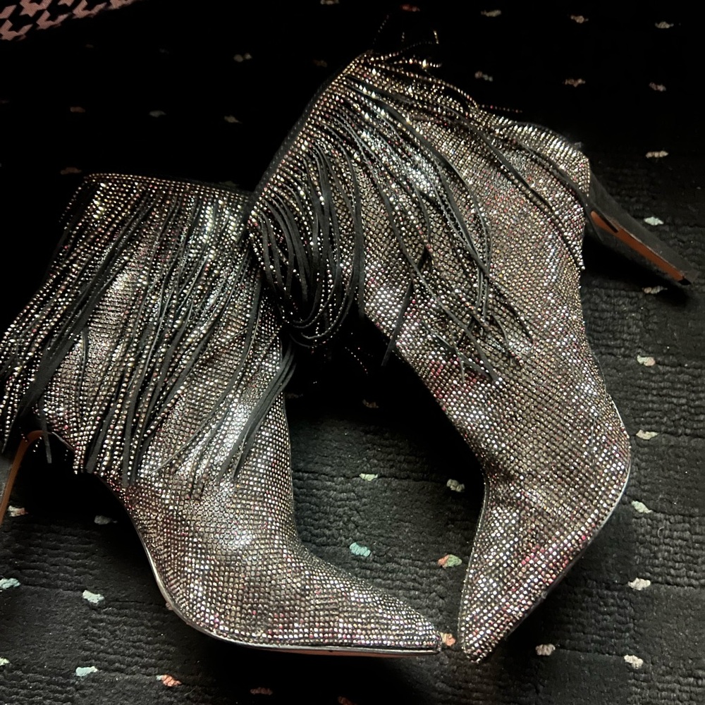 INC International Concepts Sparkling Black and Silver Heeled Boots